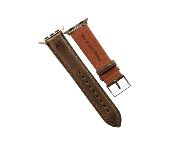 Personalised Dark Grey Leather Apple Watch Band