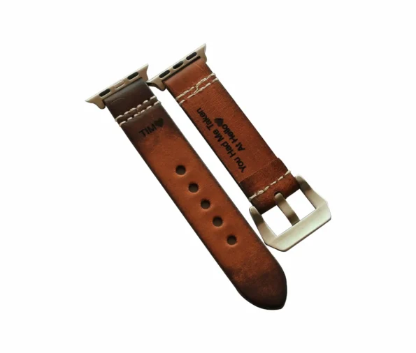 Personalised Vintage Brown Leather Apple Watch Band