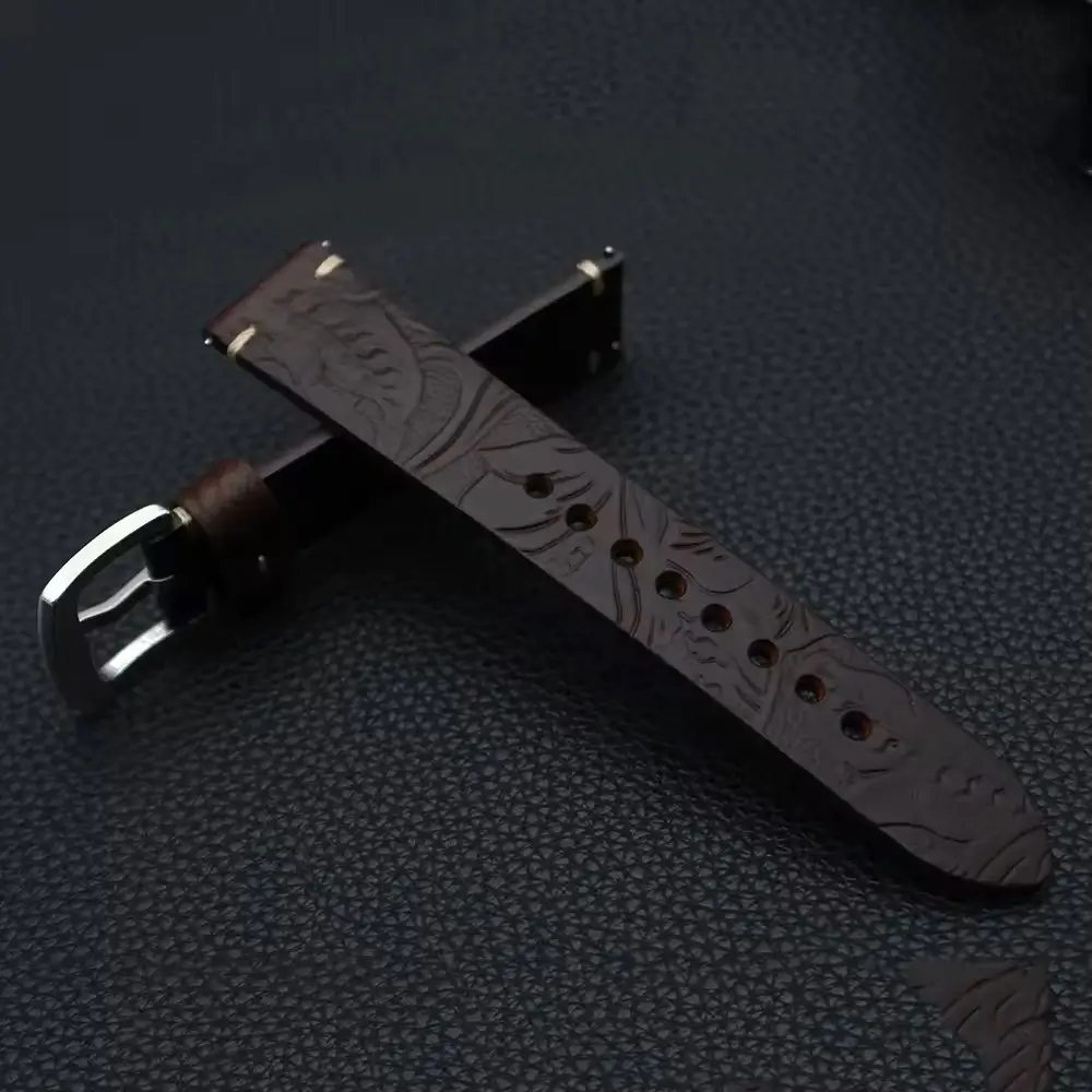 Brown Flower Pattern Leather Watch Strap Quick Release