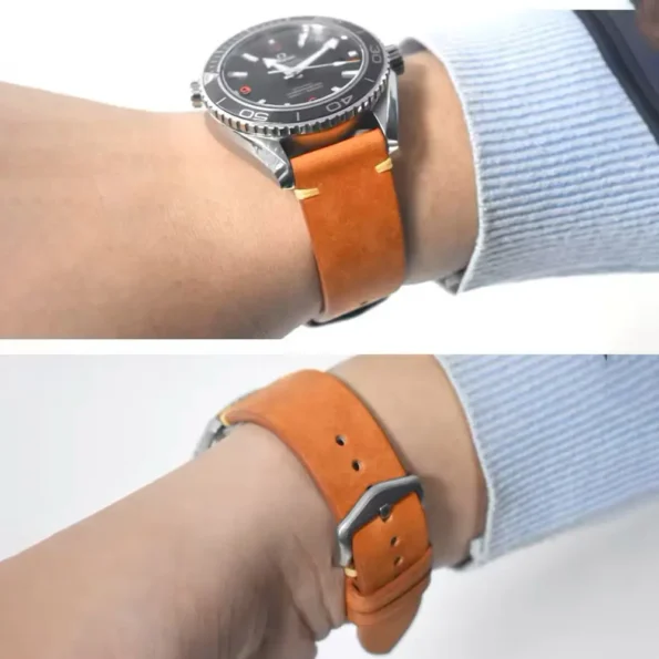 Brown Italian Frosted Leather Watch Strap