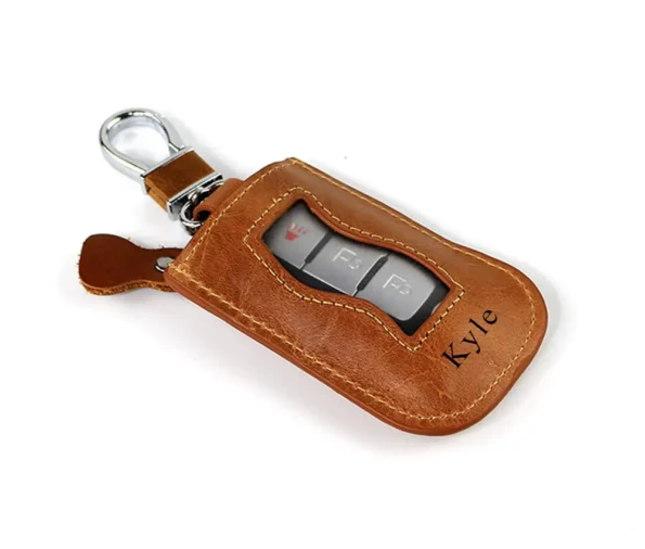 Brown Cute Leather Car Keycover Personalised