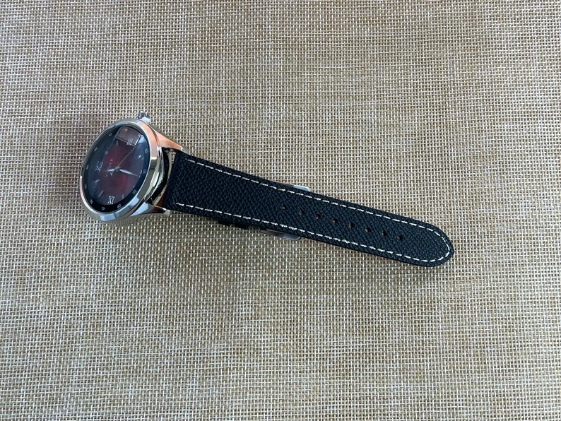 Black Epsom Leather Watch Strap Contrast Stitch /20mm 22mm