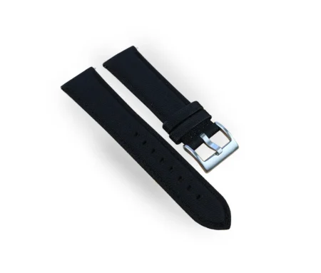 Black Sailcloth Watch Strap with Silver Buckle