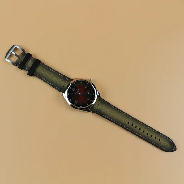 Green Canvas Watch Strap Attatched to Dial