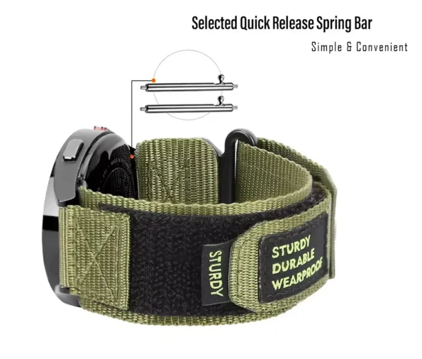 Showcase of Spring Bars on Green Tactical Watch Strap