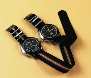 Pair of Single Pass watch bands on watch