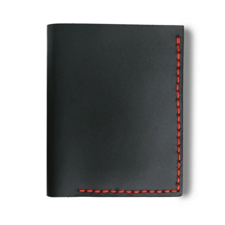 Black Cardholder Wallet Handmade with red contrasted stitching