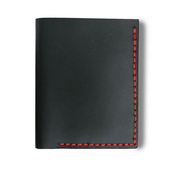 Black Cardholder Wallet Handmade with red contrasted stitching