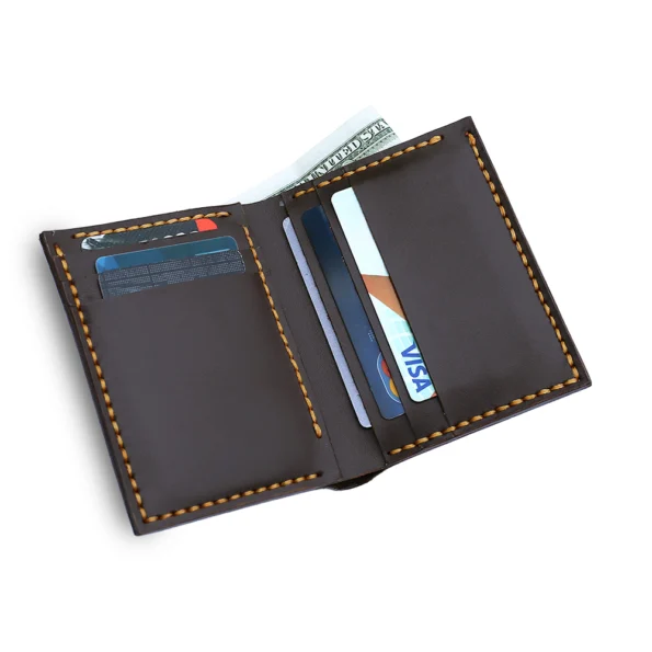 Dark Brown Handmade Wallet Open